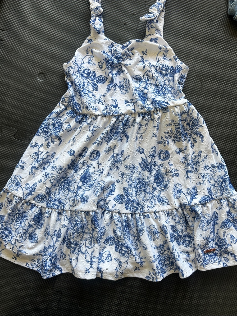 Tahari White and Blue Floral Tie-Shoulder Sundress